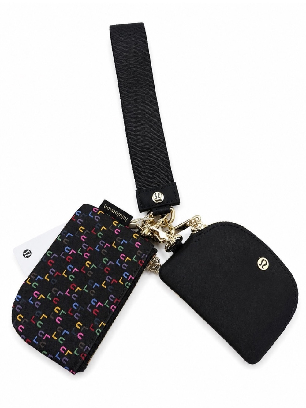 lululemon Dual Pouch Wristlet Rainbow Lulu Logo/ Black with Gold NWT